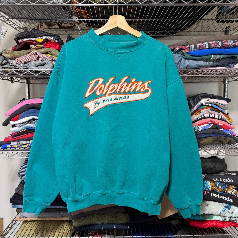 Vintage Miami Dolphins Logo Athletic Sweatshirt Mens XL Teal NFL Crewneck